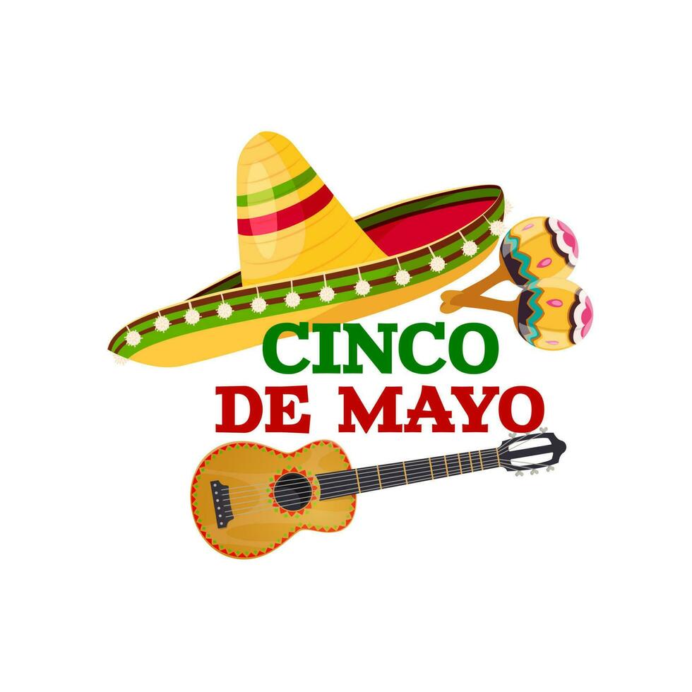 cinco de mayo vacanza sombrero, maracas e chitarra vettore