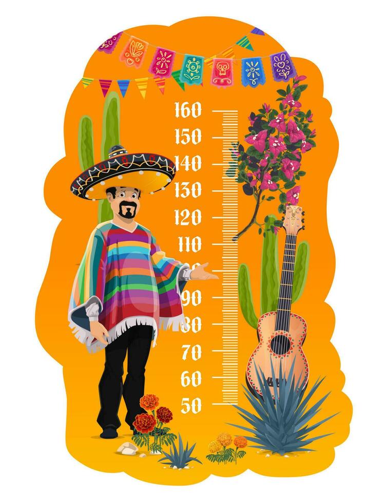 bambini altezza grafico metro, messicano uomo con chitarra vettore