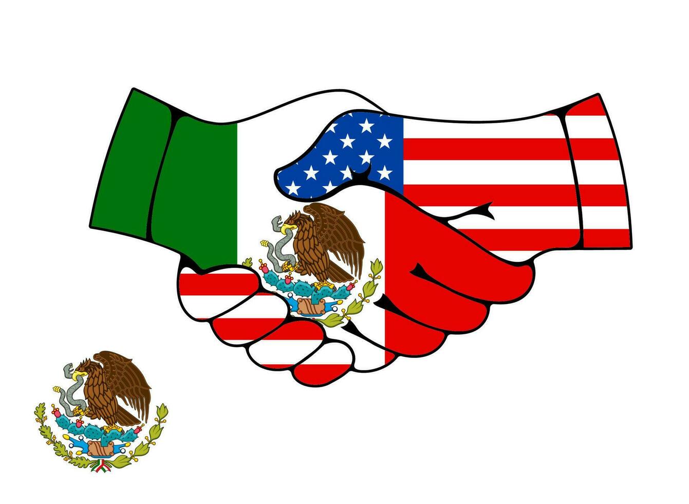 Messico e Stati Uniti d'America associazione stretta di mano vettore