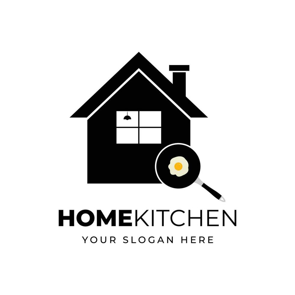 Casa con frittura padella per cucina o ristorante logo design vettore