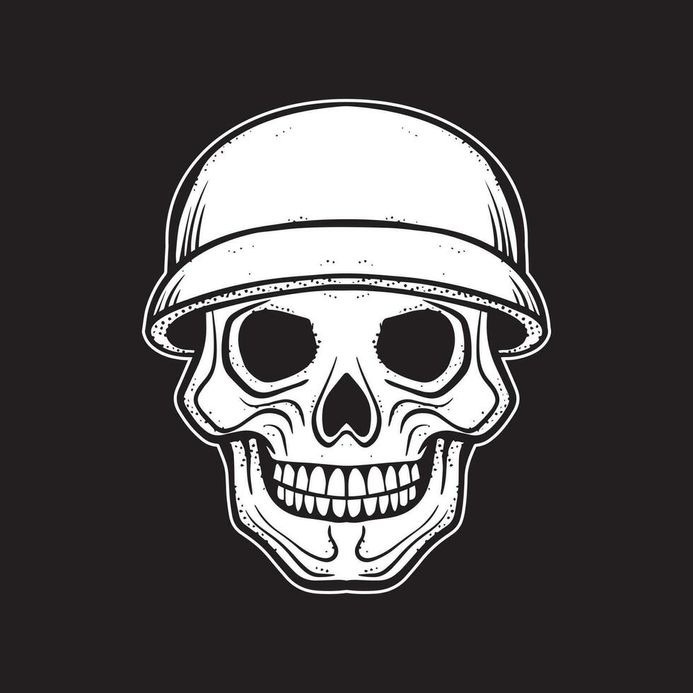 un' cranio con un' casco arte illustrazione mano disegnato stile nero e bianca premio vettore