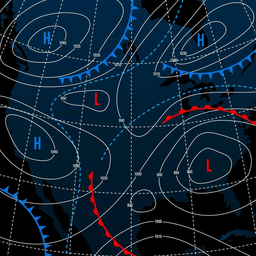 previsione tempo metereologico isobara su americano notte carta geografica vettore