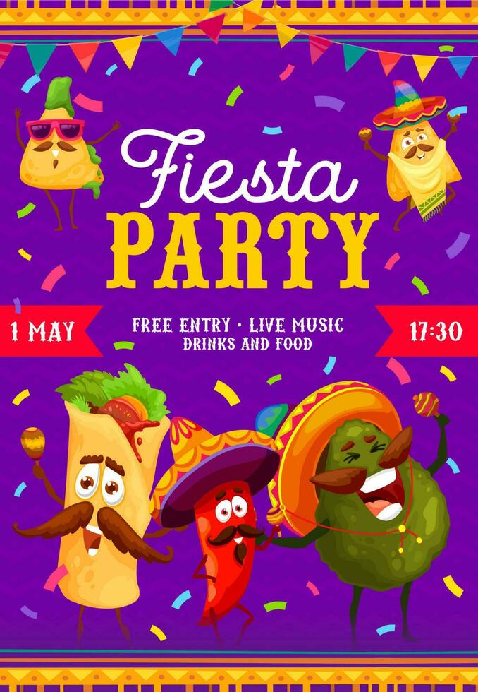 fiesta festa aviatore cartone animato messicano cibo personaggi vettore