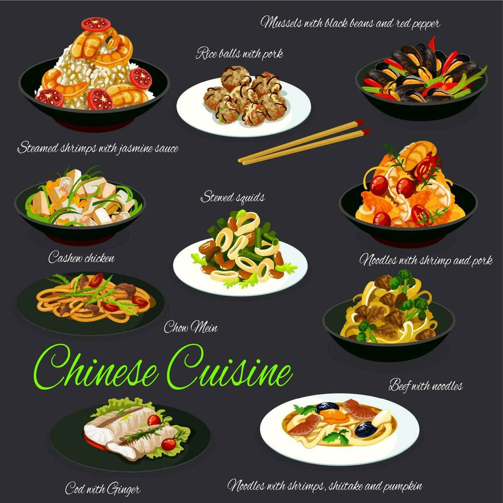 Cinese tradizionale cucina, ristorante piatti vettore