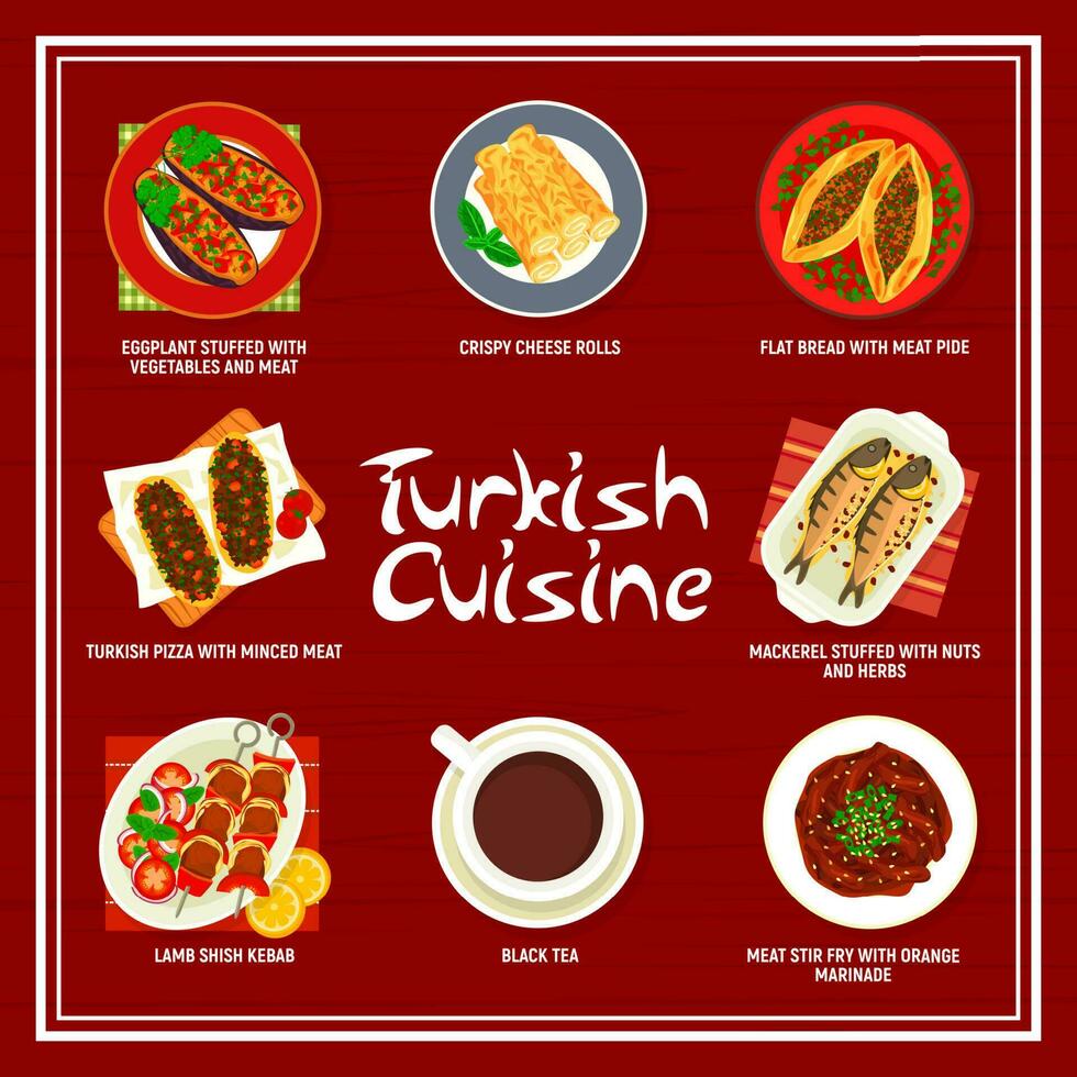Turco cucina menù, carne kebab e verdure vettore