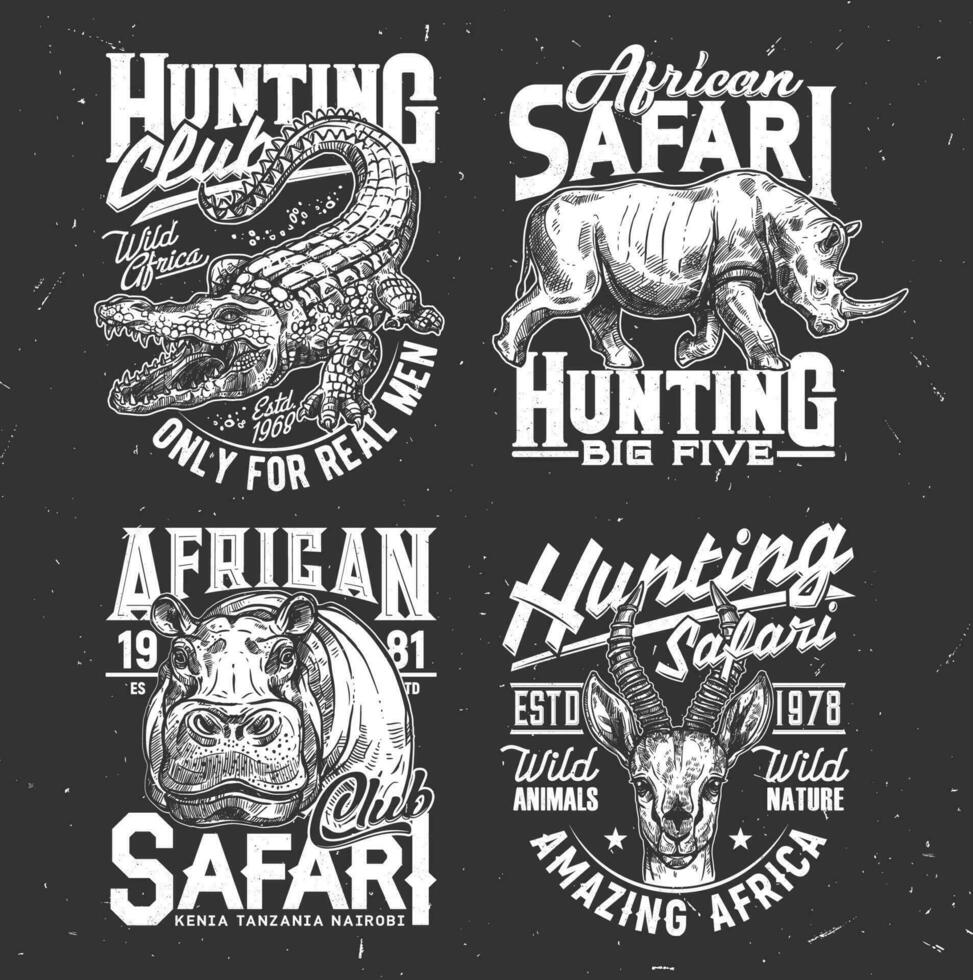 safari a caccia maglietta stampe schizzo vettore impostato