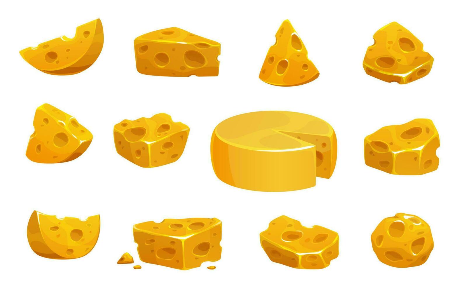 cartone animato isolato giallo formaggio Cheddar, maasdam vettore