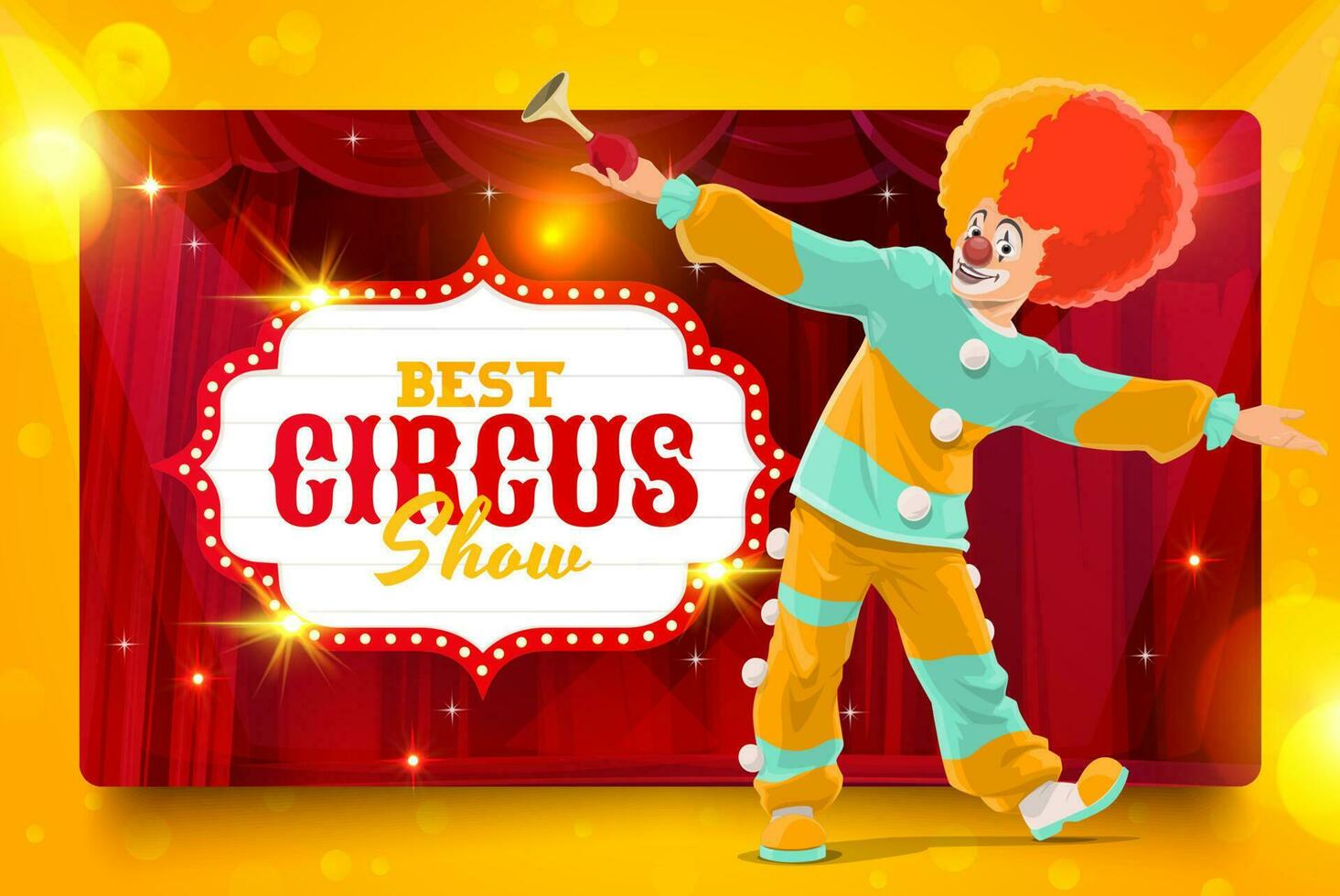 shapito circo cartone animato clown esecutore su palcoscenico vettore