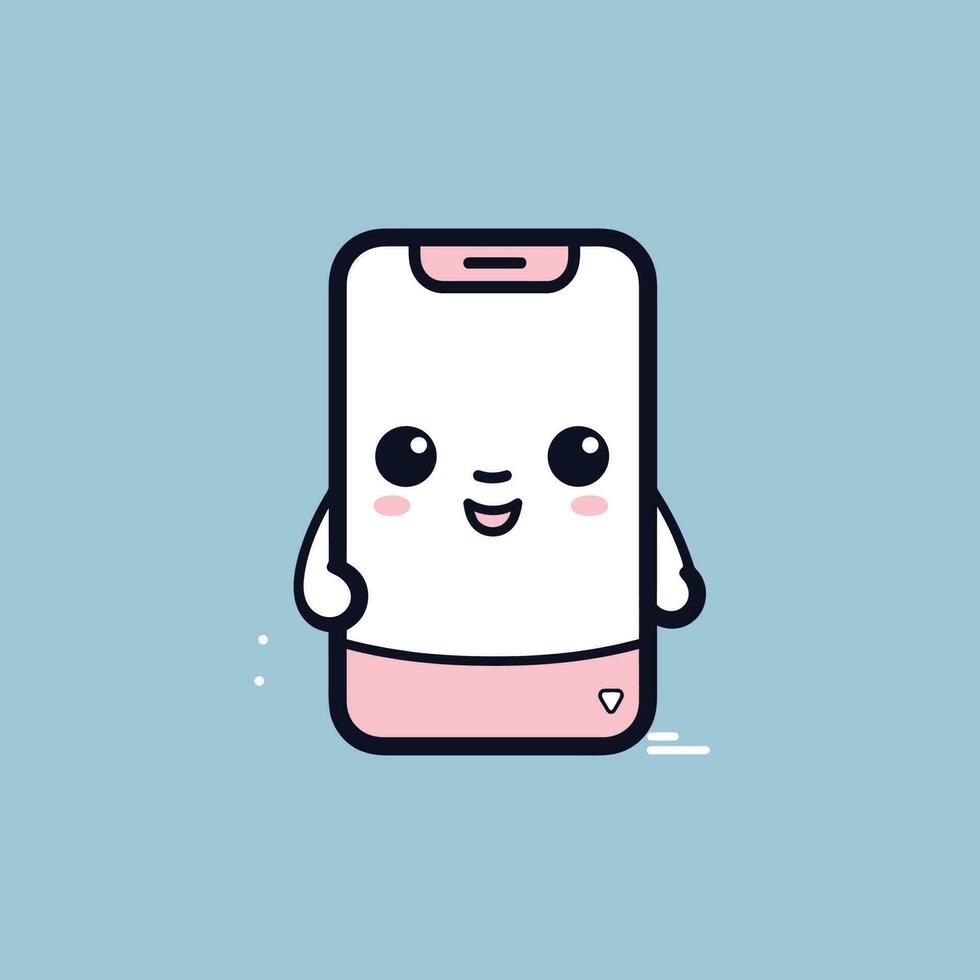 carino kawaii smartphone chibi portafortuna vettore cartone animato stile