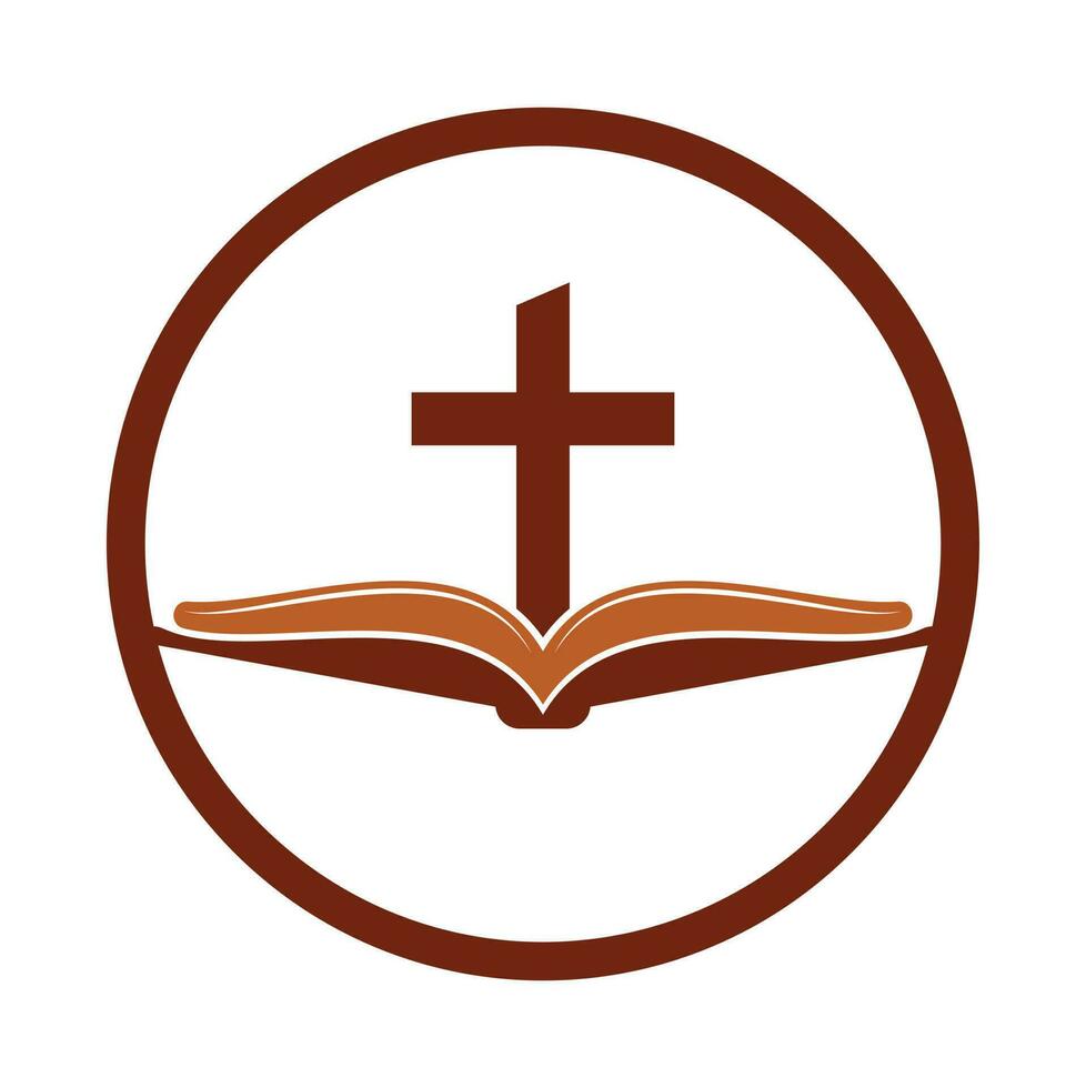 libro Chiesa logo design icona. Bibbia Chiesa logo design vettore. attraversare e santo Bibbia logo. vettore