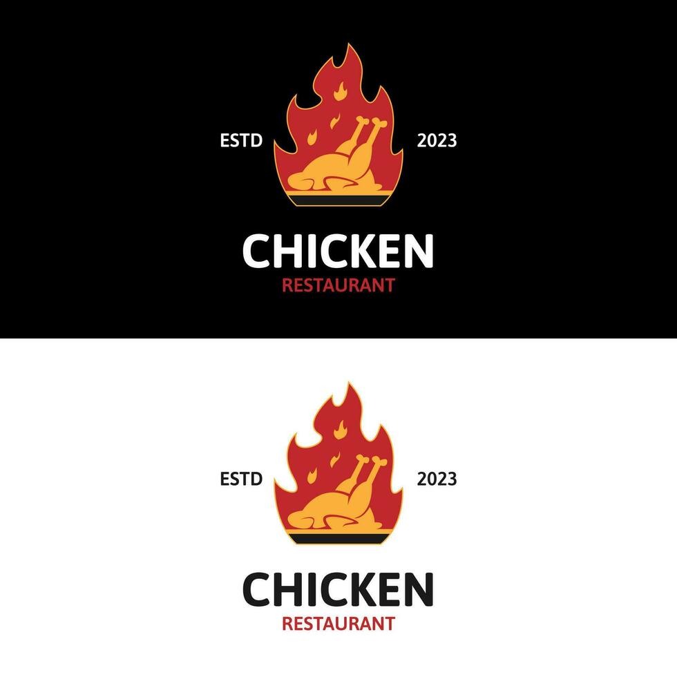 caldo pollo grigliato su fuoco per retrò Vintage ▾ fresco e Fast food ristorante logo design vettore