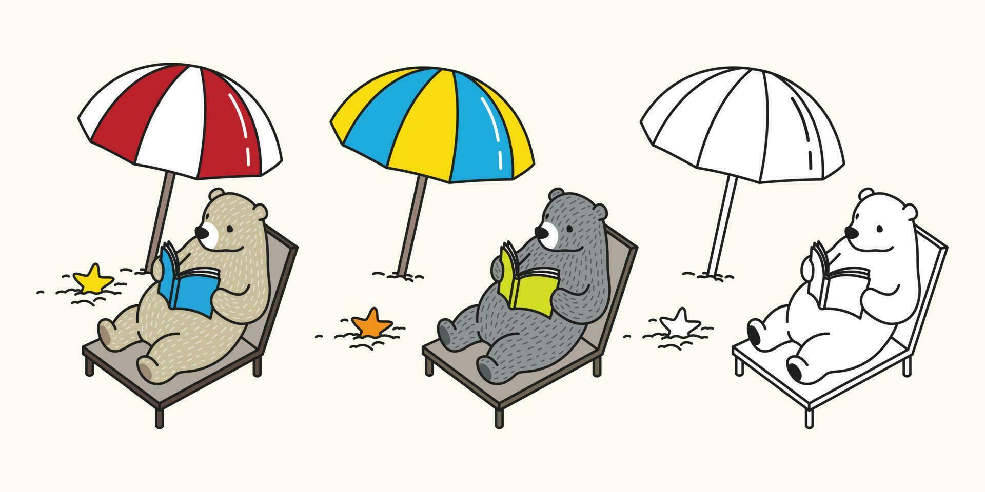 orso vettore polare orso spiaggia lettura vacanza illustrazione personaggio cartone animato scarabocchio