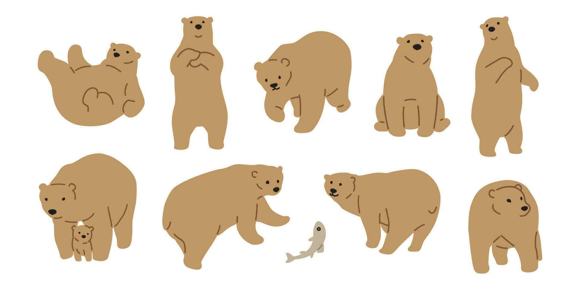 orso vettore polare orso icona logo cartone animato pesce salmone illustrazione personaggio scarabocchio Marrone