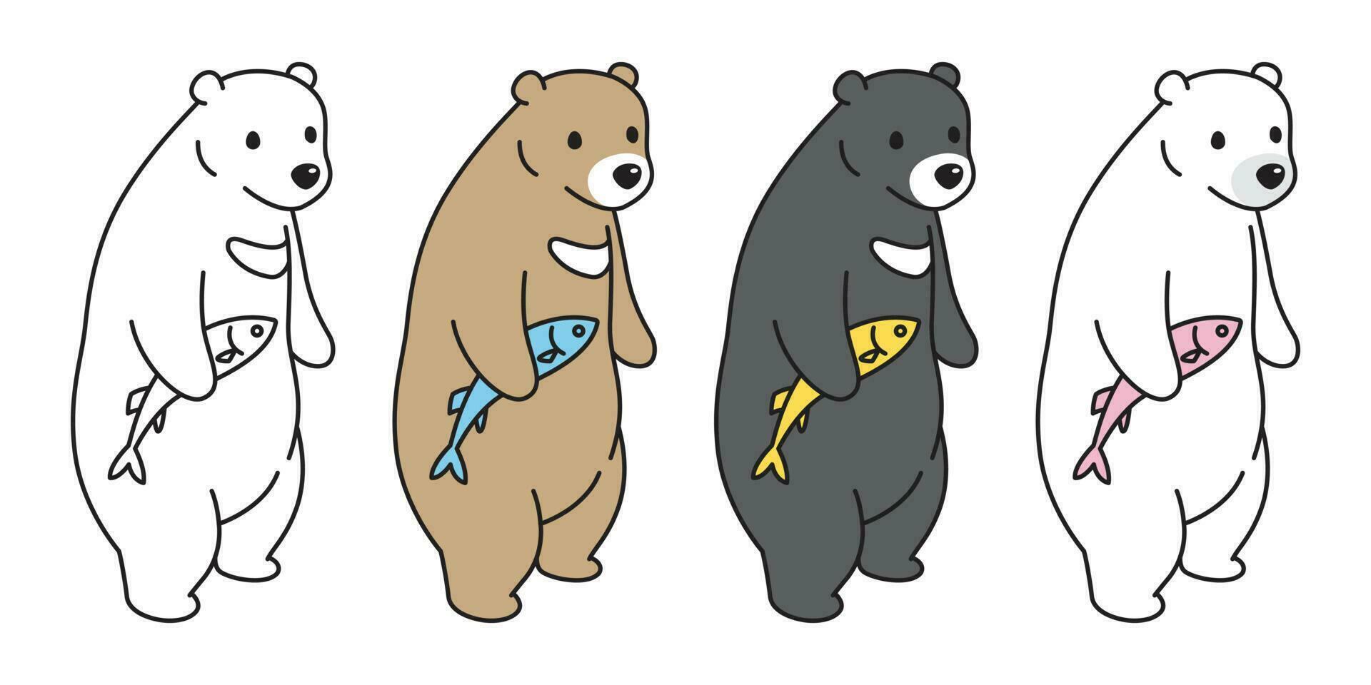 orso vettore polare orso logo icona pesce illustrazione personaggio scarabocchio cartone animato
