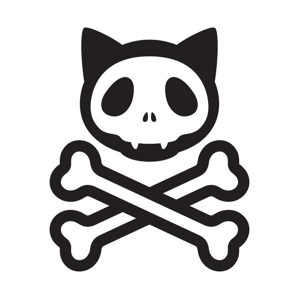 gatto cranio tibie incrociate vettore icona logo pirata Halloween gattino cartone animato illustrazione simbolo