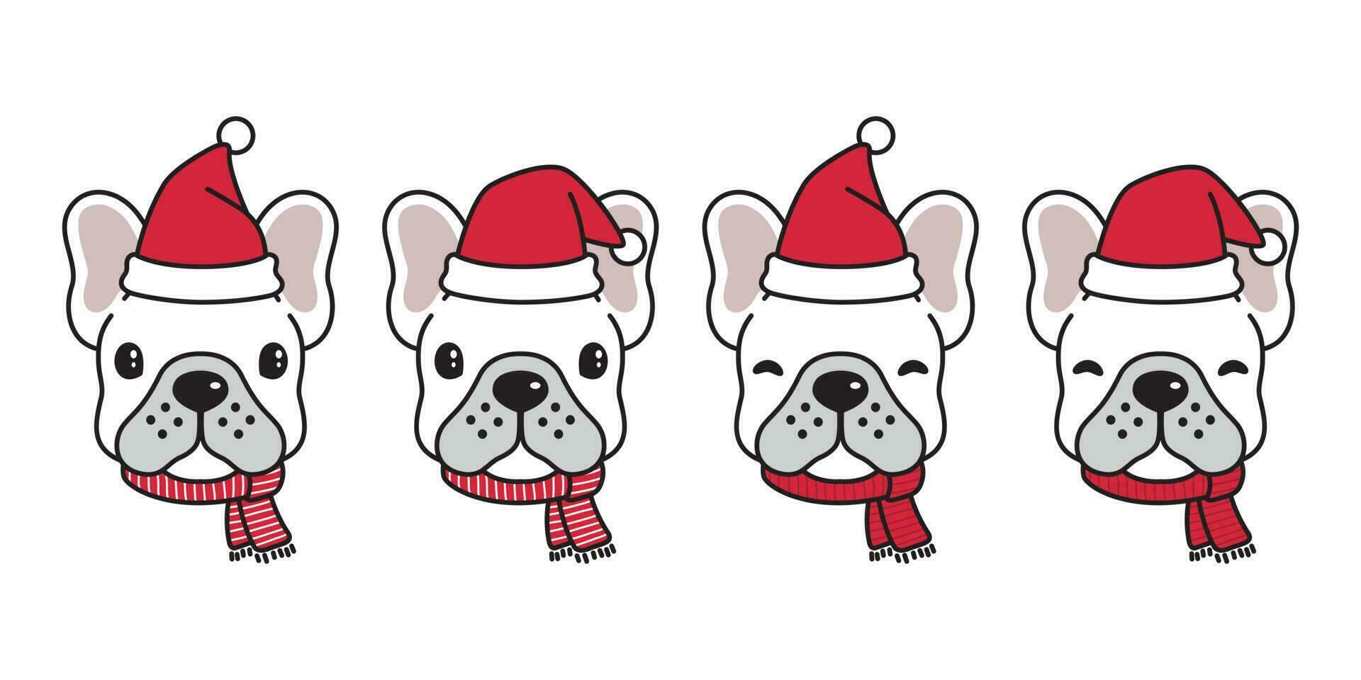 cane vettore francese bulldog Natale Santa Claus natale cappello sciarpa cartone animato personaggio logo icona illustrazione bianca