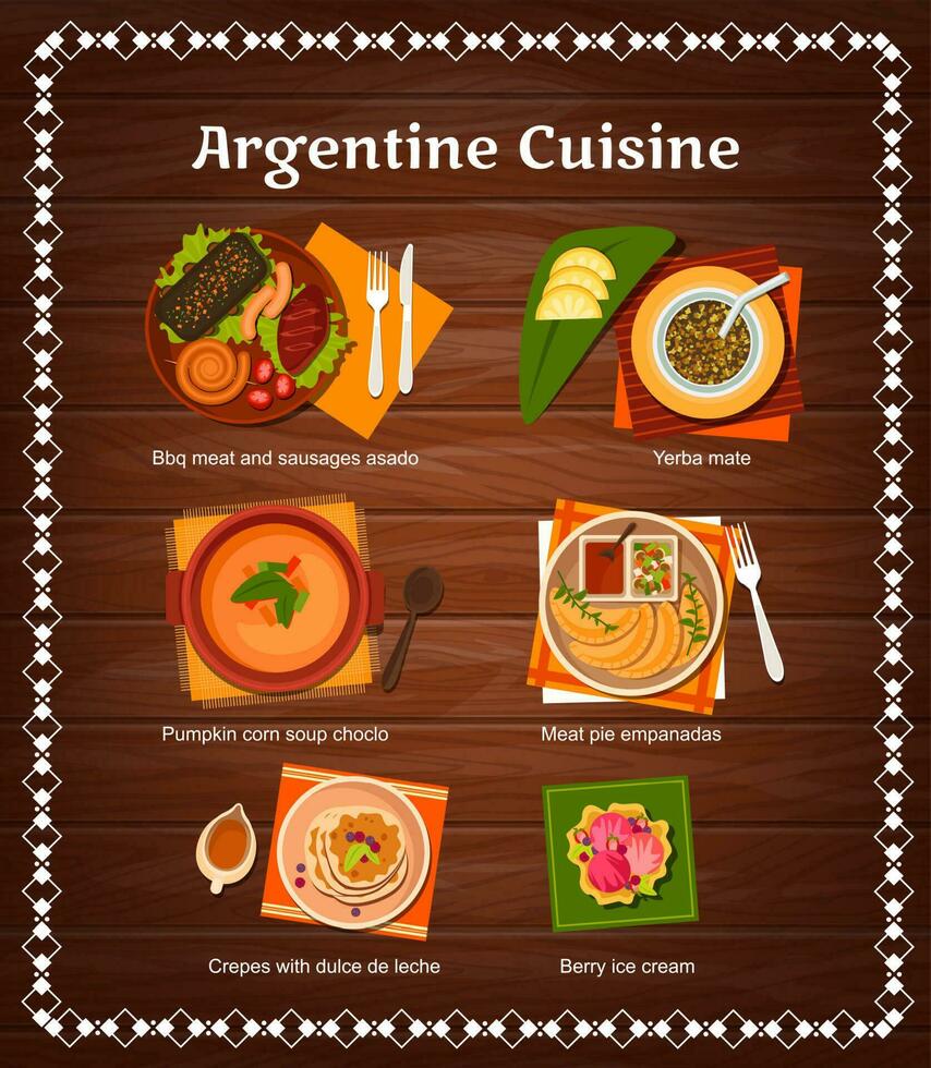 argentino cucina ristorante menù con carne cibo vettore