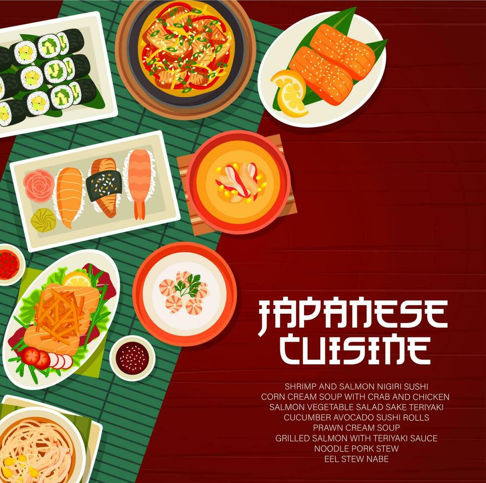 giapponese cucina, Giappone cibo cartone animato vettore manifesto