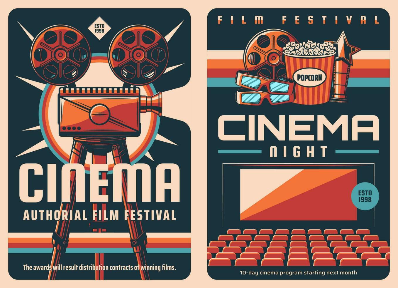film film Festival retrò manifesto, cinema proiettore vettore