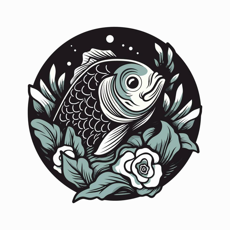 un' bellissimo pesce circondato di fiori nel un' logo illustrazione, Perfetto per un' ispirata alla natura marca vettore