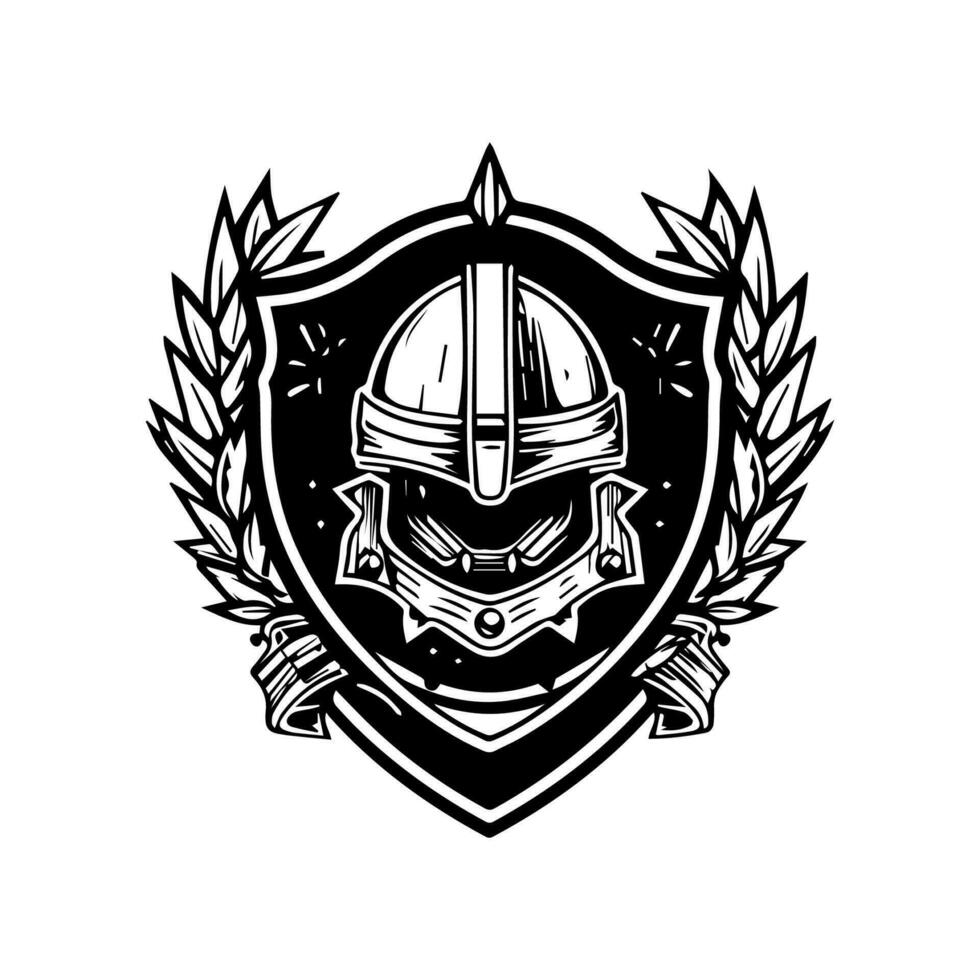 militare casco logo emblema disegnato a mano illustrazione vettore