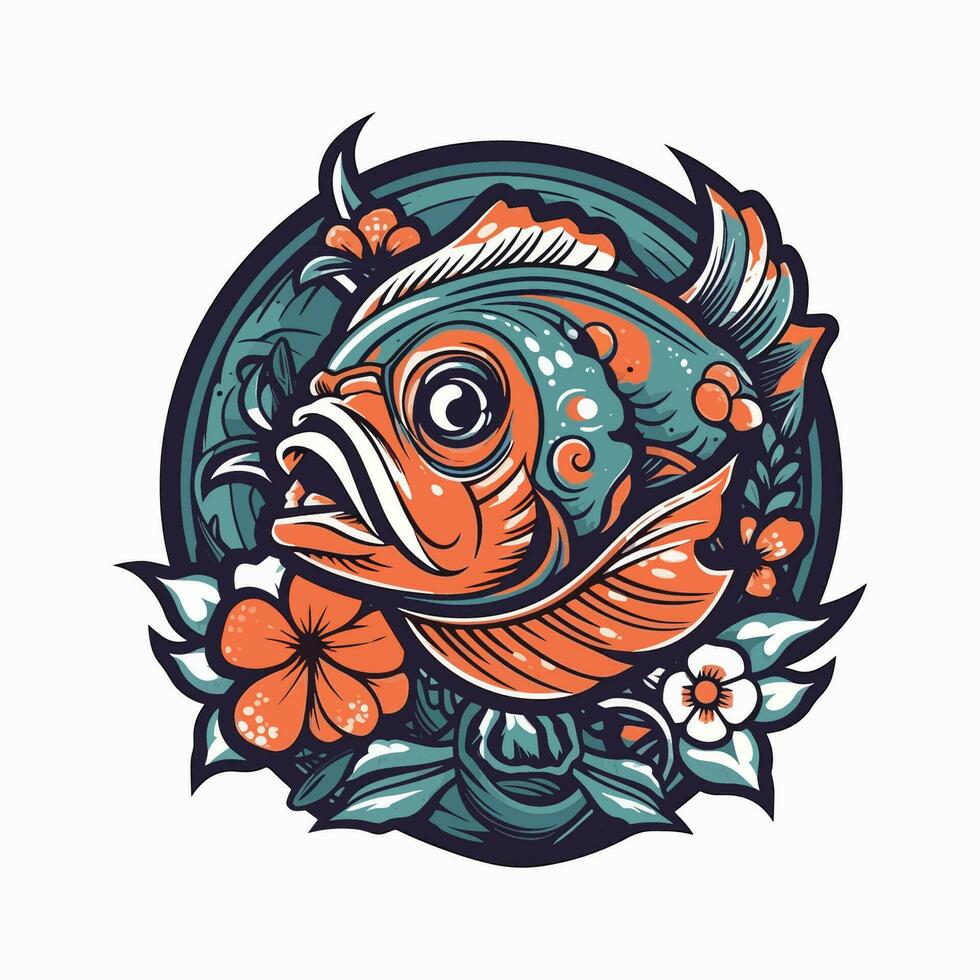 pesce fiore disegnato a mano logo design illustrazione vettore