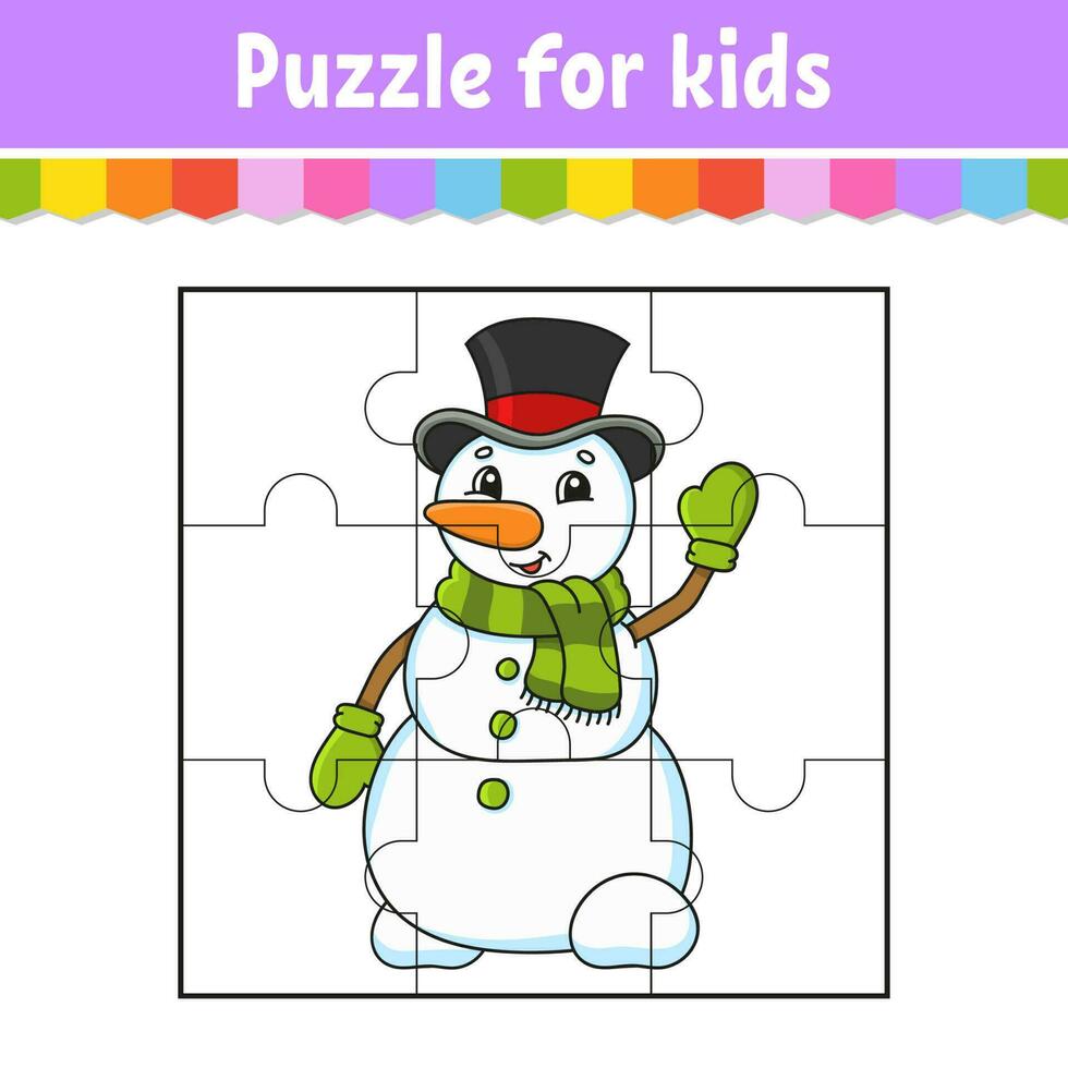 puzzle gioco per bambini. sega pezzi. colore foglio di lavoro. Natale tema. attività pagina. isolato vettore illustrazione. cartone animato stile.