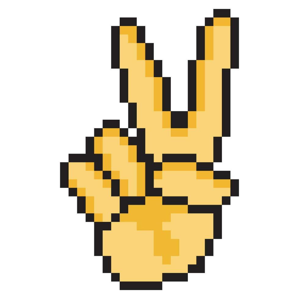mano gesto v cartello per pace simbolo con pixel arte design vettore