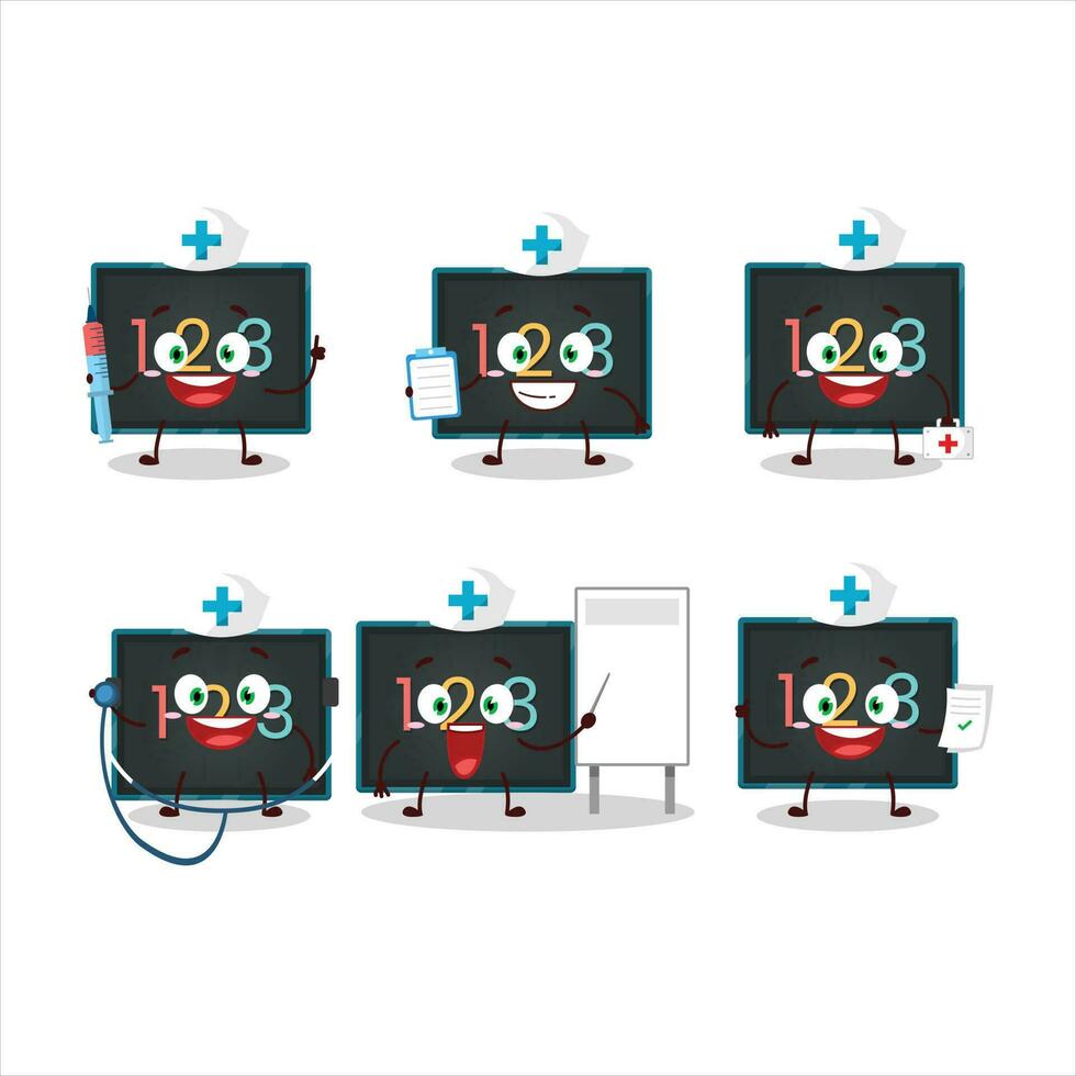medico professione emoticon con numerico su tavola cartone animato personaggio vettore