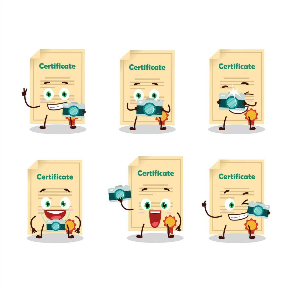 fotografo professione emoticon con premio carta cartone animato personaggio vettore