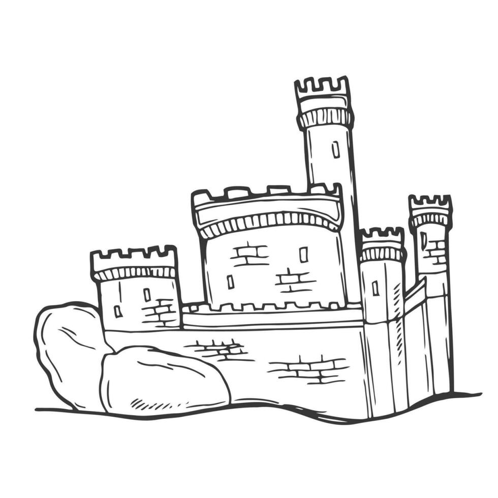 scarabocchio stile castello o fortificazione illustrazione nel vettore formato
