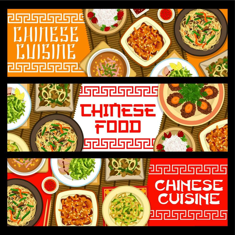 Cinese cibo striscioni, asiatico cucina menù piatti vettore
