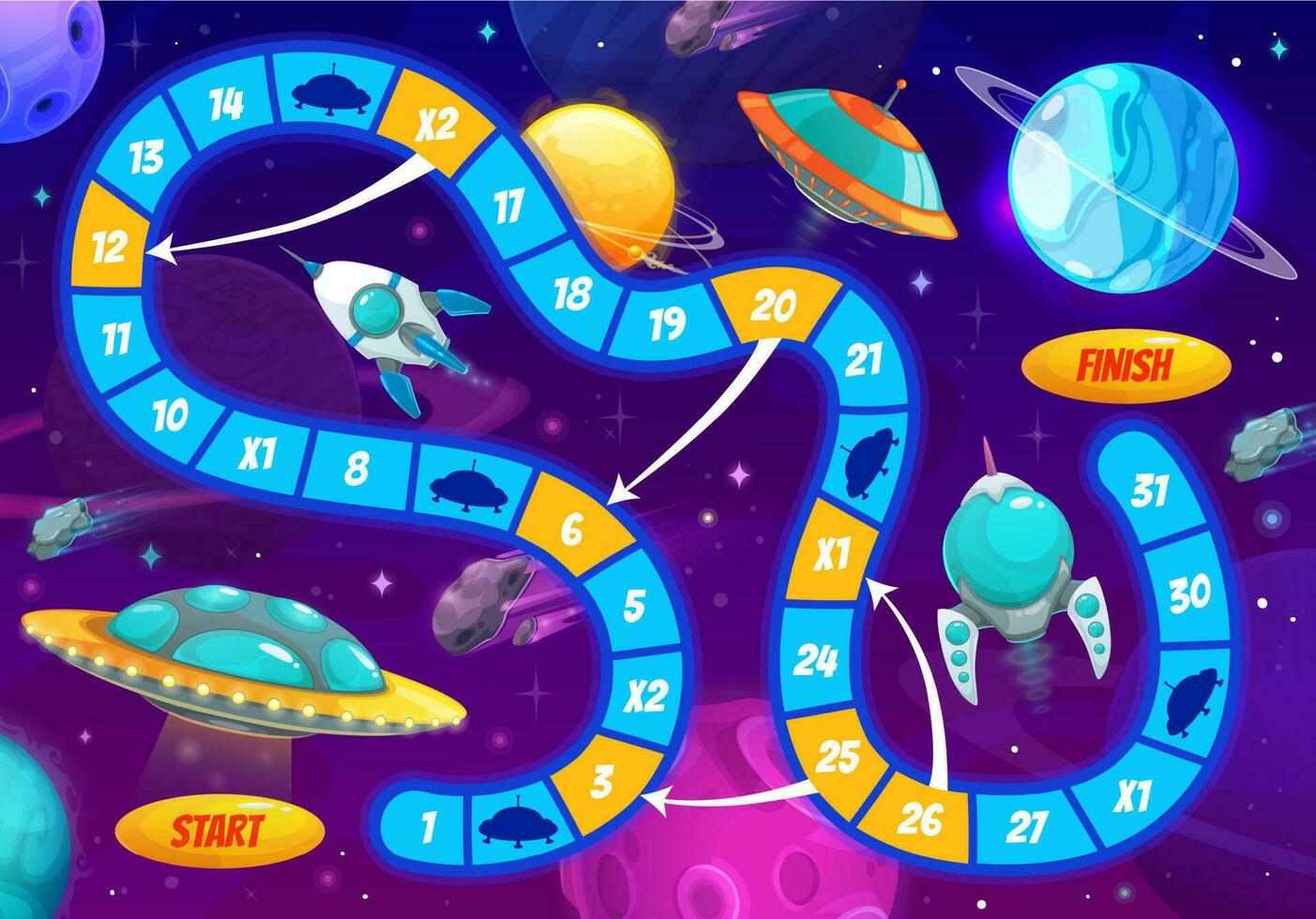 cartone animato spazio gioco da tavolo galassia scoperta bambini gioco vettore