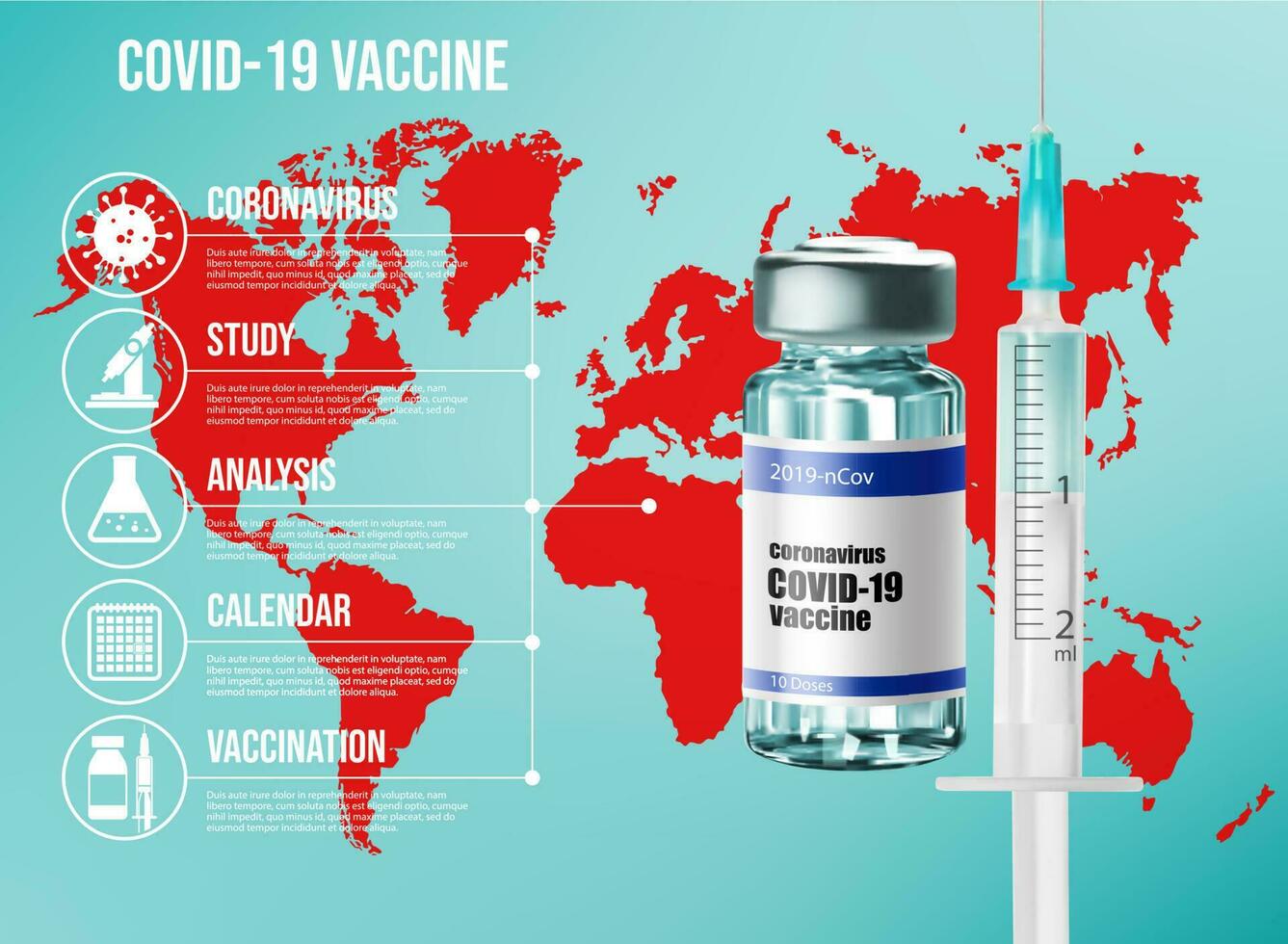 coronavirus vaccinazione infografica, infezione vettore