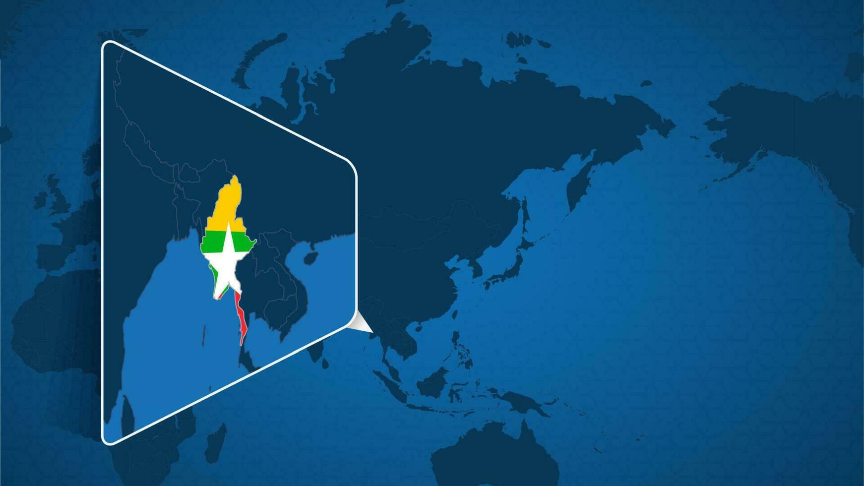 Posizione di Myanmar su il mondo carta geografica con allargata carta geografica di Myanmar con bandiera. vettore