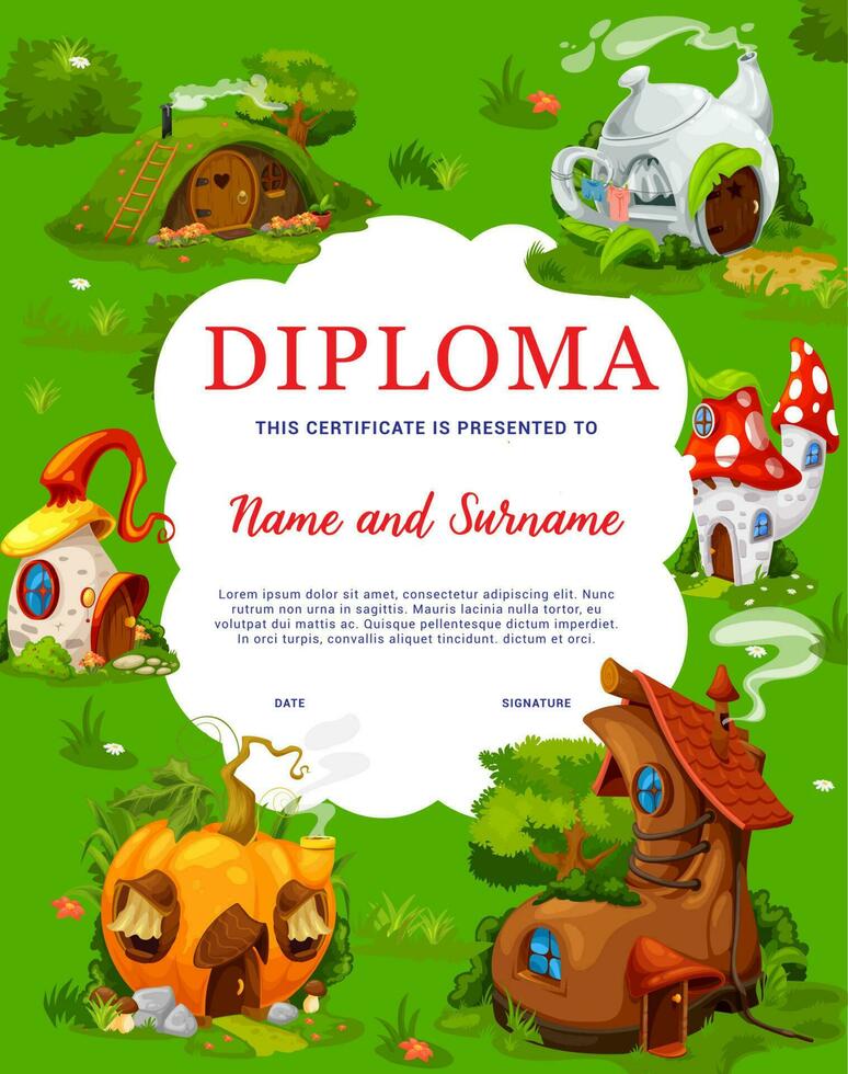 bambini diploma certificato con fantasia case vettore