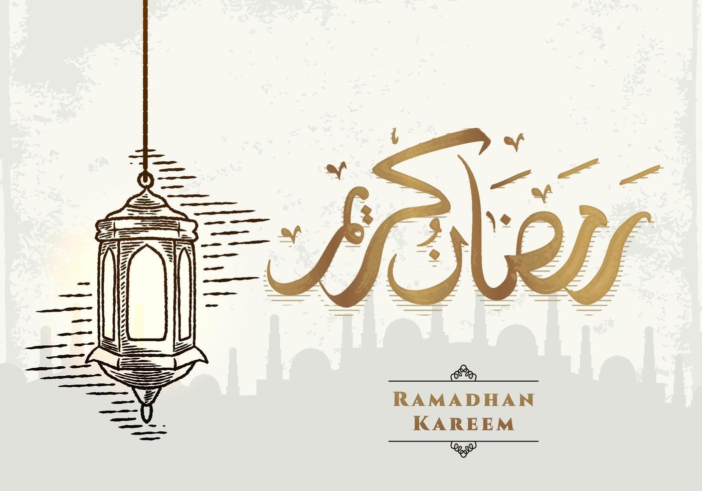 biglietto di auguri di ramadan kareem con schizzo di lanterna vettore