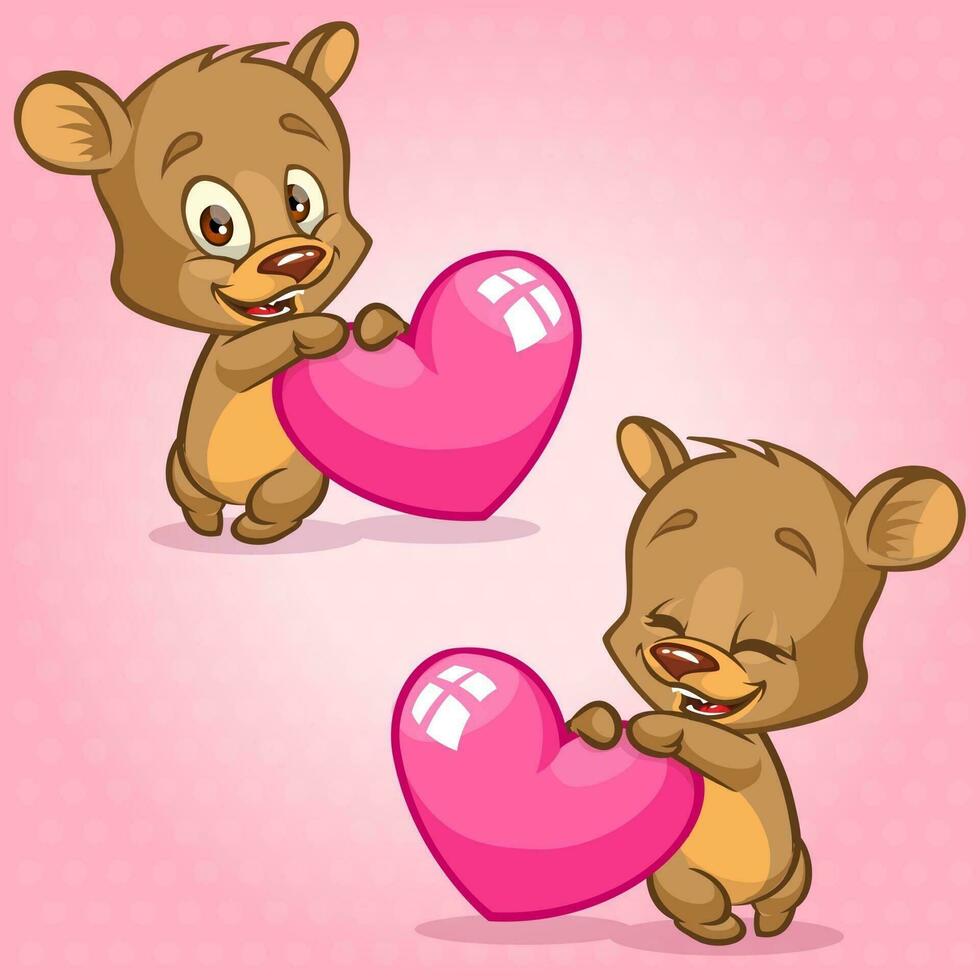 carino orsacchiotto orso Tenere rosso cuore. vettore illustrazione per st San Valentino giorno. orso emozione impostato