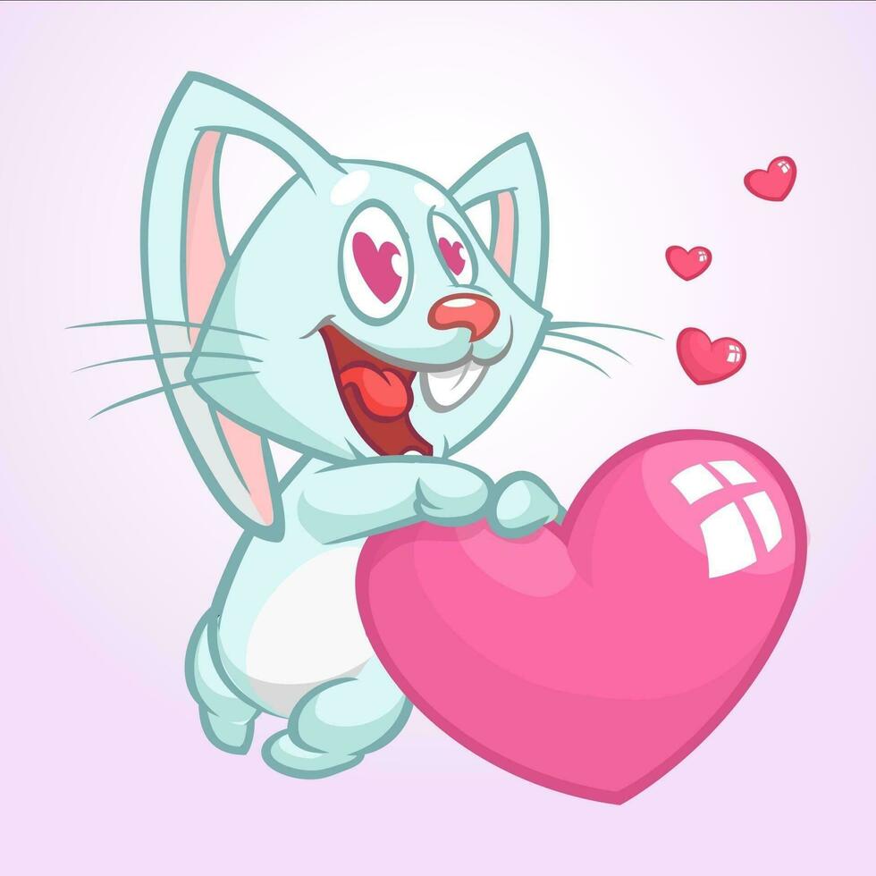 cartone animato carino coniglietto coniglio nel amore Tenere un' cuore. vettore illustrazione per st san valentino giorno. isolato