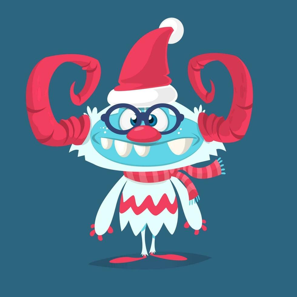 divertente cartone animato mostro indossare Santa Claus cappello. Natale illustrazione vettore