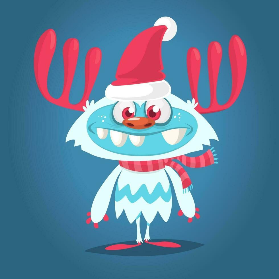 divertente cartone animato mostro indossare Santa Claus cappello. Natale illustrazione vettore