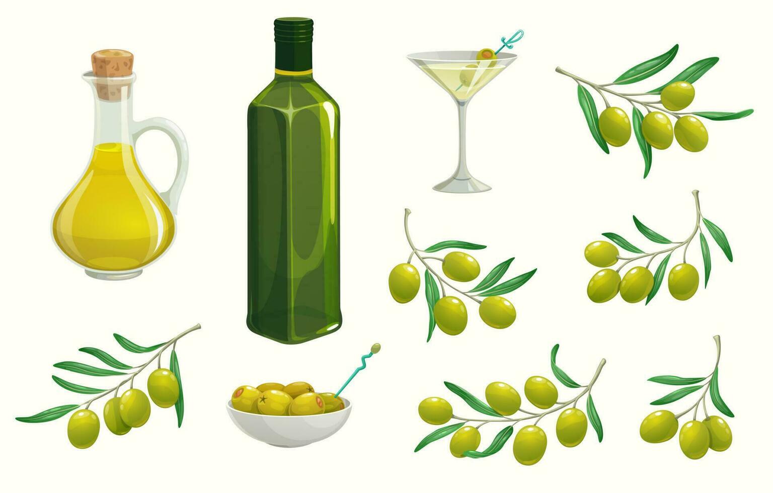 verde isolato olive e olio, greco, italiano cibo vettore