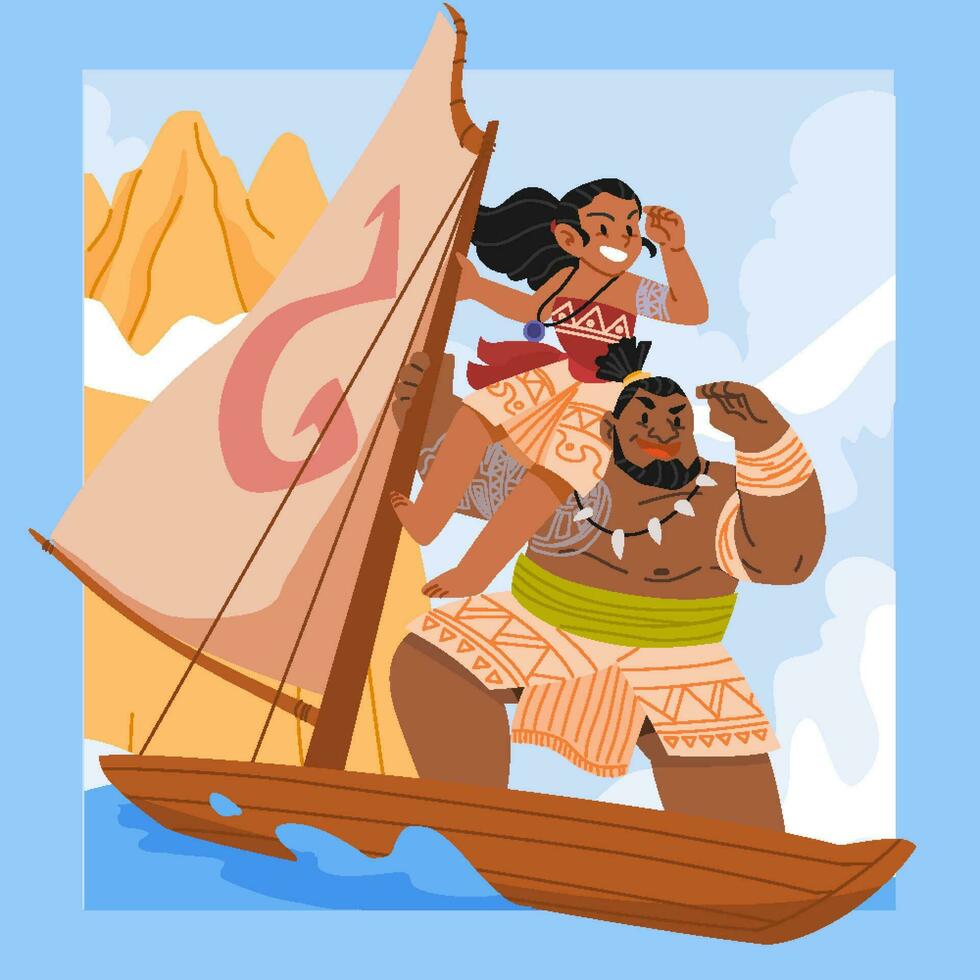 hawaiano ragazza e uomo equitazione un' barca vettore