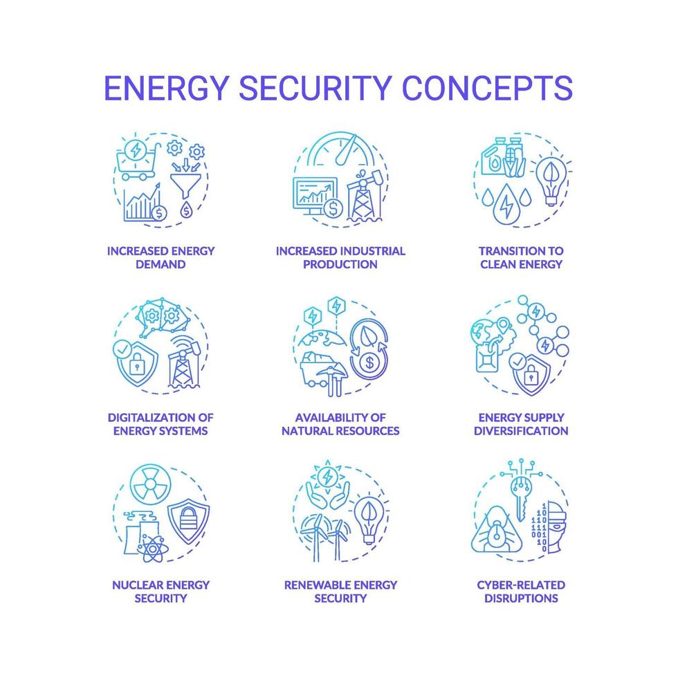 set di icone di concetto di sicurezza energetica vettore