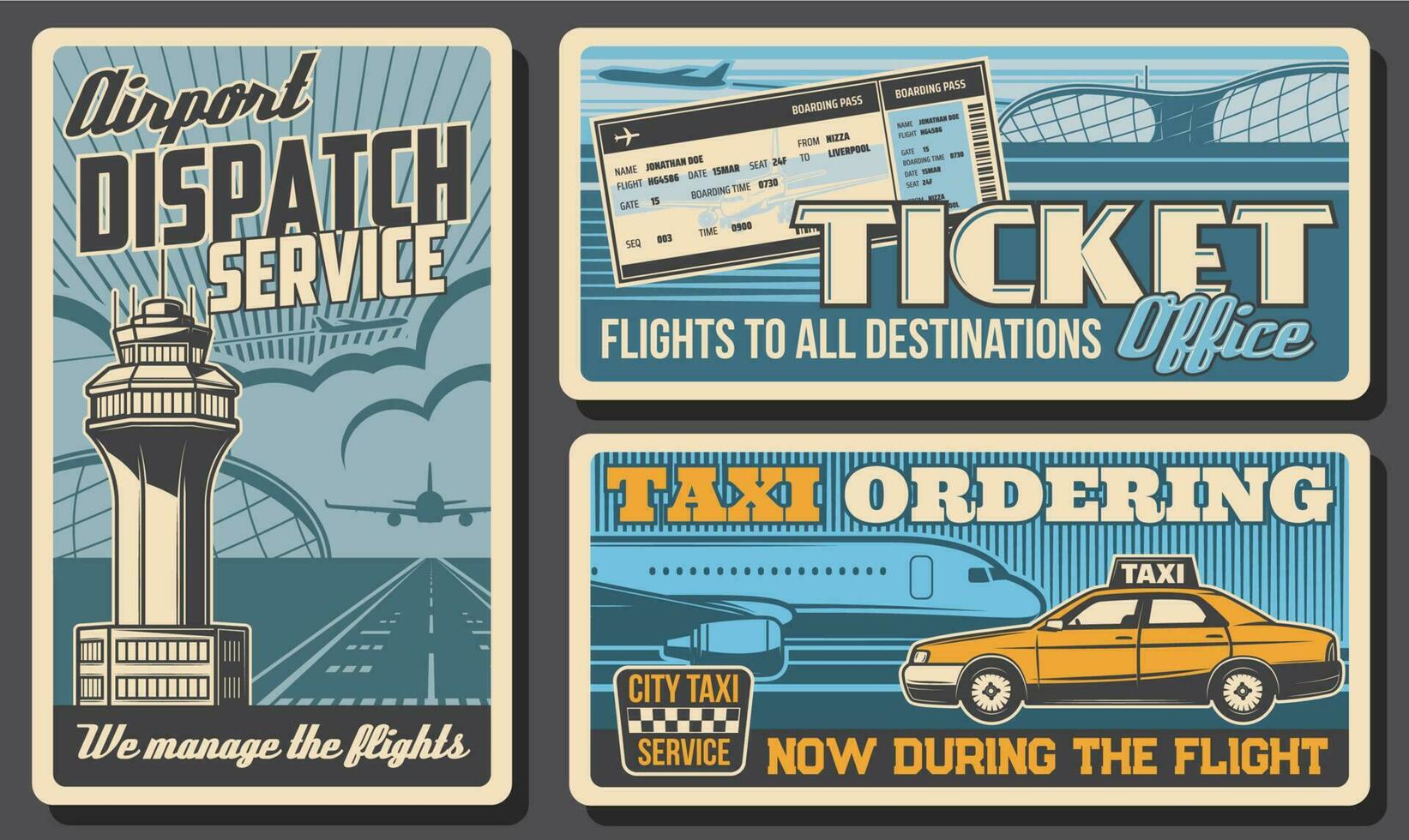 spedizione servizio, Biglietti e aeroporto Taxi manifesti vettore