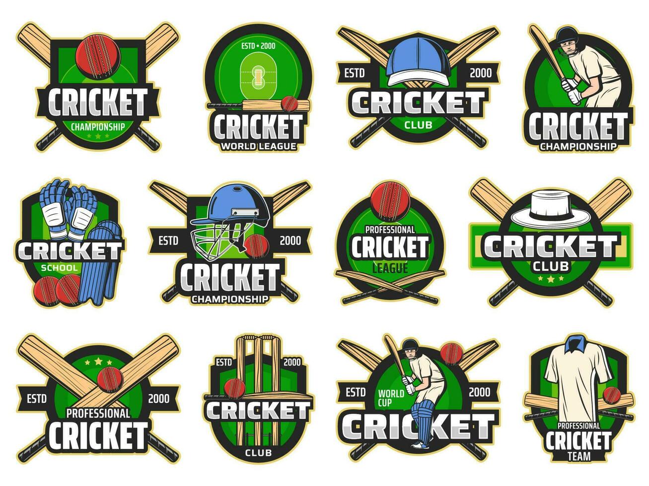 cricket sport gioco e club icone vettore