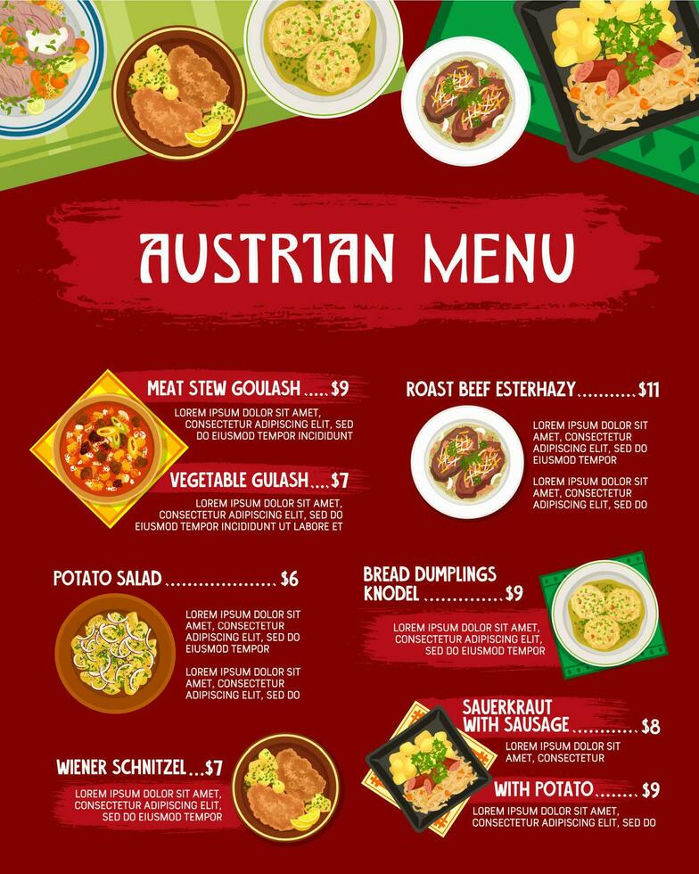 austriaco ristorante pasti menù copertina vettore