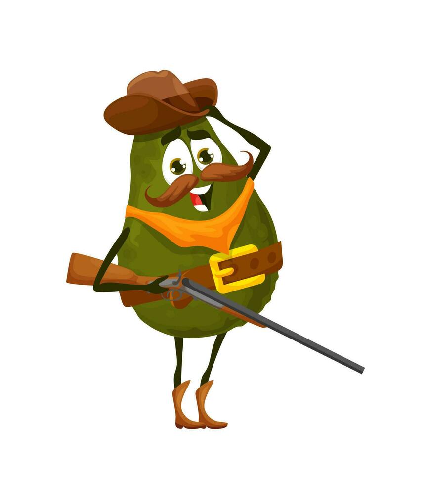 cartone animato avocado sceriffo o guardia forestale divertente personaggio vettore