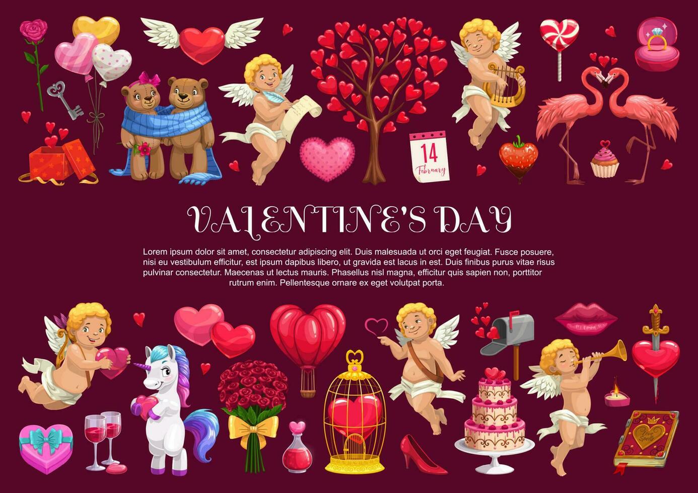 san valentino giorno i regali, cuori e amorini vettore