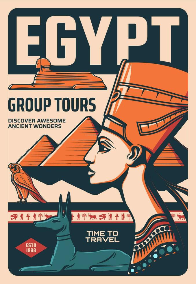 Egitto gruppo tour retrò manifesto, egiziano cultura vettore